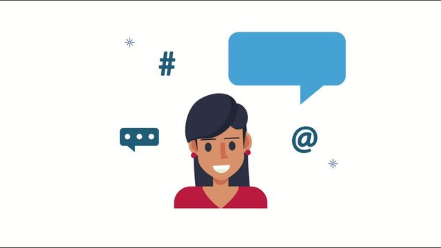 woman with social media symbols animation