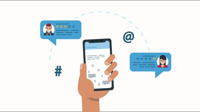hand with smartphone and bubbles chat