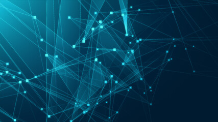 Abstract blue green polygon tech network with connect technology background. Abstract dots and lines texture background. 3d rendering.