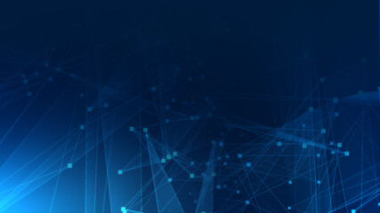 Abstract blue polygon tech network with connect technology background. Abstract dots and lines texture background. 3d rendering.