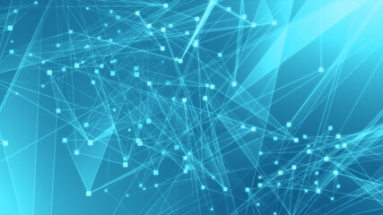 Abstract blue green polygon tech network with connect technology background. Abstract dots and lines texture background. 3d rendering.