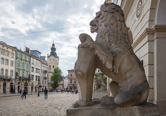 Sculpture of Lion near Lviv City hall, Ukraine