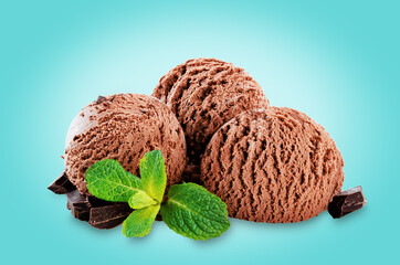 Chocolate ice cream on a blue background