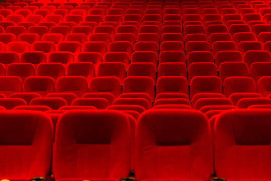 An Empty Cinema Room With Red Velvet Seats. Empty Cinema.