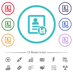 Fototapeta premium Save contact changes flat color icons in circle shape outlines