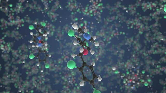 Miconazole molecule. Molecular model. Looping seamless 3d animation