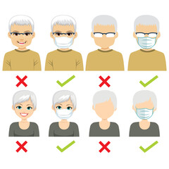 No entry without face mask and wear a mask male and female senior characters