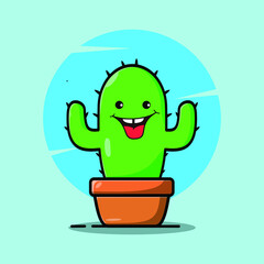 Vector cartoon illustrations of green cactus with happy emotions. Funny emotions character collection for kids. Fantasy characters.  