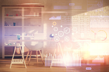 Fototapeta premium Multi exposure of data theme drawing and office interior background. Concept of technology.