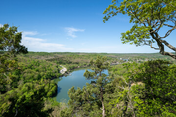 Fototapeta na wymiar Overhead lookout viewpoint of Lake of the Ozarks Missouri on a sunny spring day
