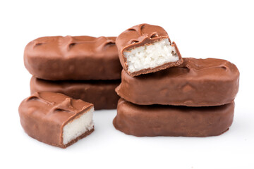 chocolate bar on a white background. bounty bars close-up.