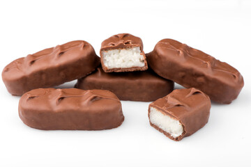 chocolate bar on a white background. bounty bars close-up.