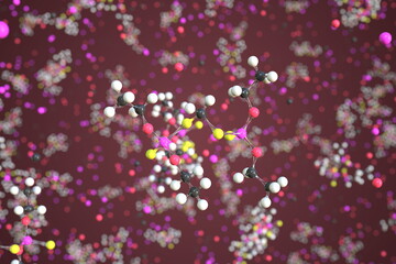 Obraz na płótnie Canvas Diethion molecule made with balls, conceptual molecular model. Chemical 3d rendering