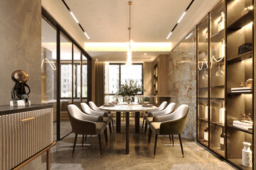 3D RENDER OF KITCHEN AND DINING ROOM