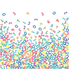 Falling colorful sketch numbers. Math study concept with flying digits. Amusing back to school mathematics banner on white background. Falling numbers vector illustration.