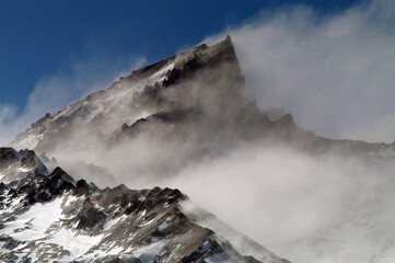 Cold Winter Fresh Snow in Mount Leñas at Valle de las Leñas, Cordillera de Los Andes, Cuyo, Mendoza, Malargüe, Argentina