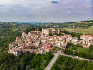 Fototapeta na wymiar Costigliole d'Asti town village (Piemonte, Italy): aerial landscape monferrato langhe wine capital