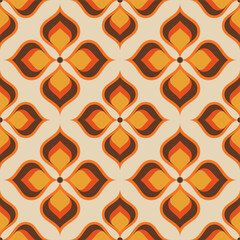 Vector seamless trendy texture in retro 70s wallpaper style. Modern pattern - 437130976