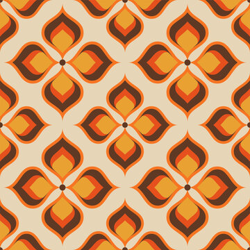 Vector Seamless Trendy Texture In Retro 70s Wallpaper Style. Modern Pattern