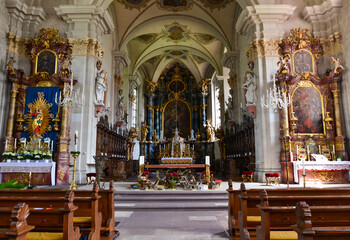 Fototapeta na wymiar Innenansicht der kath. Kirche St. Margarethen in Waldkirch / Landkreis Emmendingen