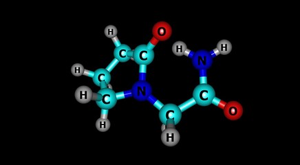 Piracetam molecular structure isolated on black