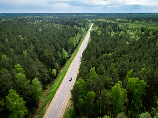 The asphalt forest road. Aerial view.