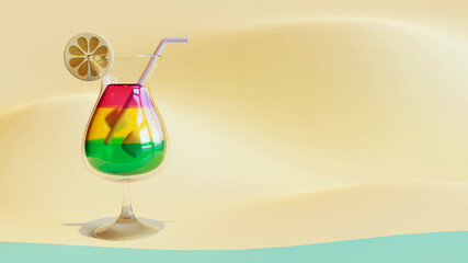 Summer Landing Page Template With Cocktail 3D Rendering
