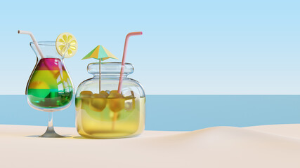 Summer Landing Page Template With Cocktail 3D Rendering