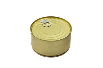 High angle view of metal food can isolated on white. Canned food