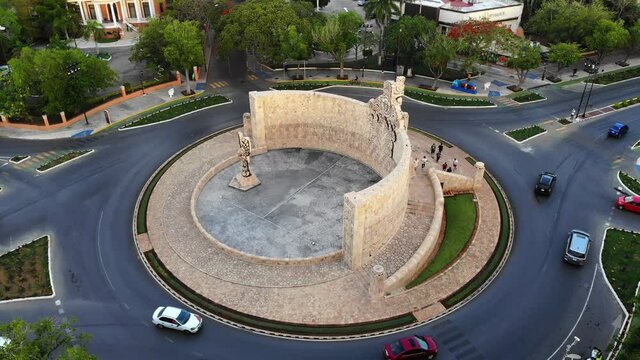 Aerial view of Monumento a la Patria, one of the most landmarks of Merida, Yucatan, Mexico