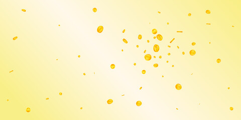 Swiss franc coins falling. Fresh scattered CHF coins. Switzerland money. Alive jackpot, wealth or success concept. Vector illustration.