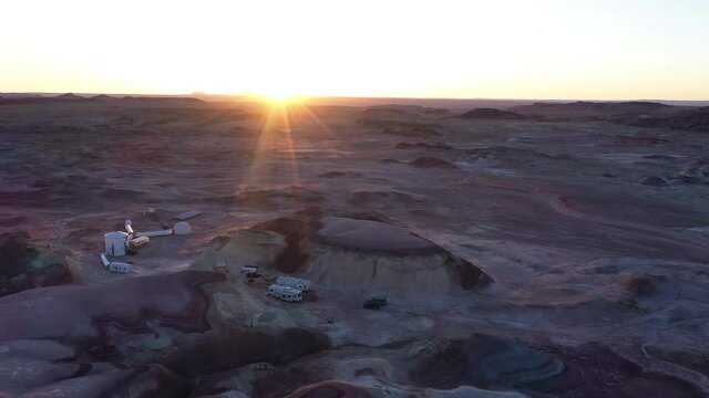 Incredible sunsrise over Mars Research Station area, Hanksville. Utah. Aerial circling