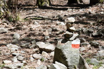 Build stone cairns in the mountains  for trekking

