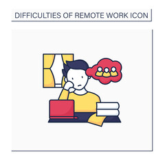 Remote work color icon. Loneliness through work. Communication missing.Career difficulties concept. Isolated vector illustration