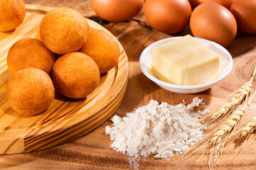 Traditional Colombian buñuelos (Deep Fried Cheese Bread) Text space