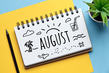 Summer month august drawn on a notebook