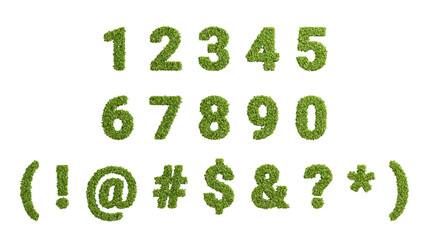 3d rendering green growing leaves letter isolated on white background, high resolution ecology number and symbol set for environment conservation design, include clipping path