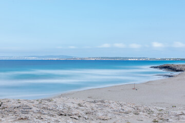 Illetes beach on the island of Formentera in Spain made in long exposure.
