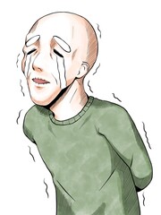漫画風カラー_悲しくて泣くおじいさん_縦