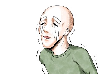 漫画風カラー_悲しくて泣くおじいさん_横