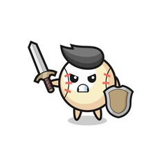 cute baseball soldier fighting with sword and shield