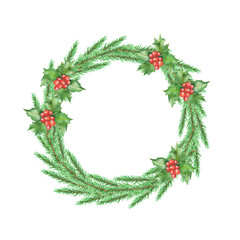 Fototapeta na wymiar Watercolor clipart christmas wreath with santa claus. Hand draw illustration. New year 2022