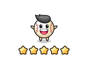 the illustration of customer best rating, baseball cute character with 5 stars