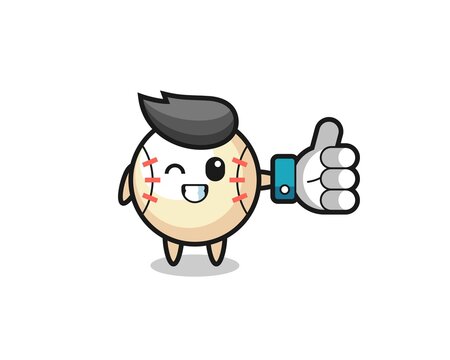 Cute Baseball With Social Media Thumbs Up Symbol