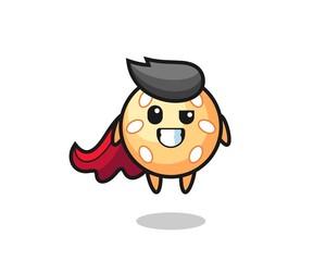 the cute sesame ball character as a flying superhero