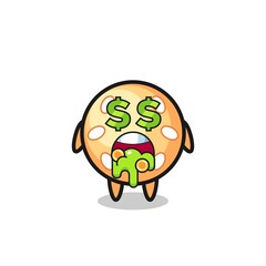 sesame ball character with an expression of crazy about money