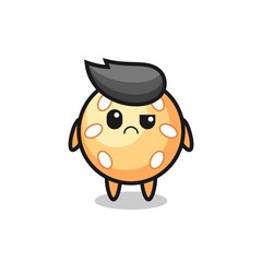 the mascot of the sesame ball with sceptical face