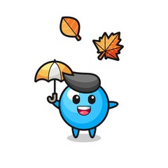 cartoon of the cute bubble gum holding an umbrella in autumn