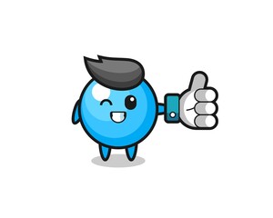 cute bubble gum with social media thumbs up symbol