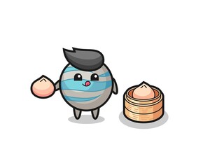 cute planet character eating steamed buns